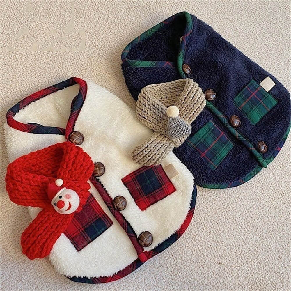 Plaid Winter Dog Jacket with Scarf – Festive and Cosy for the Holidays Dog Clothes