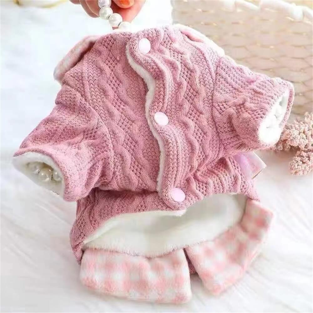 Cozy Knitted Dog Jumper Sweater with Plaid Collar – Available in Pink & Blue