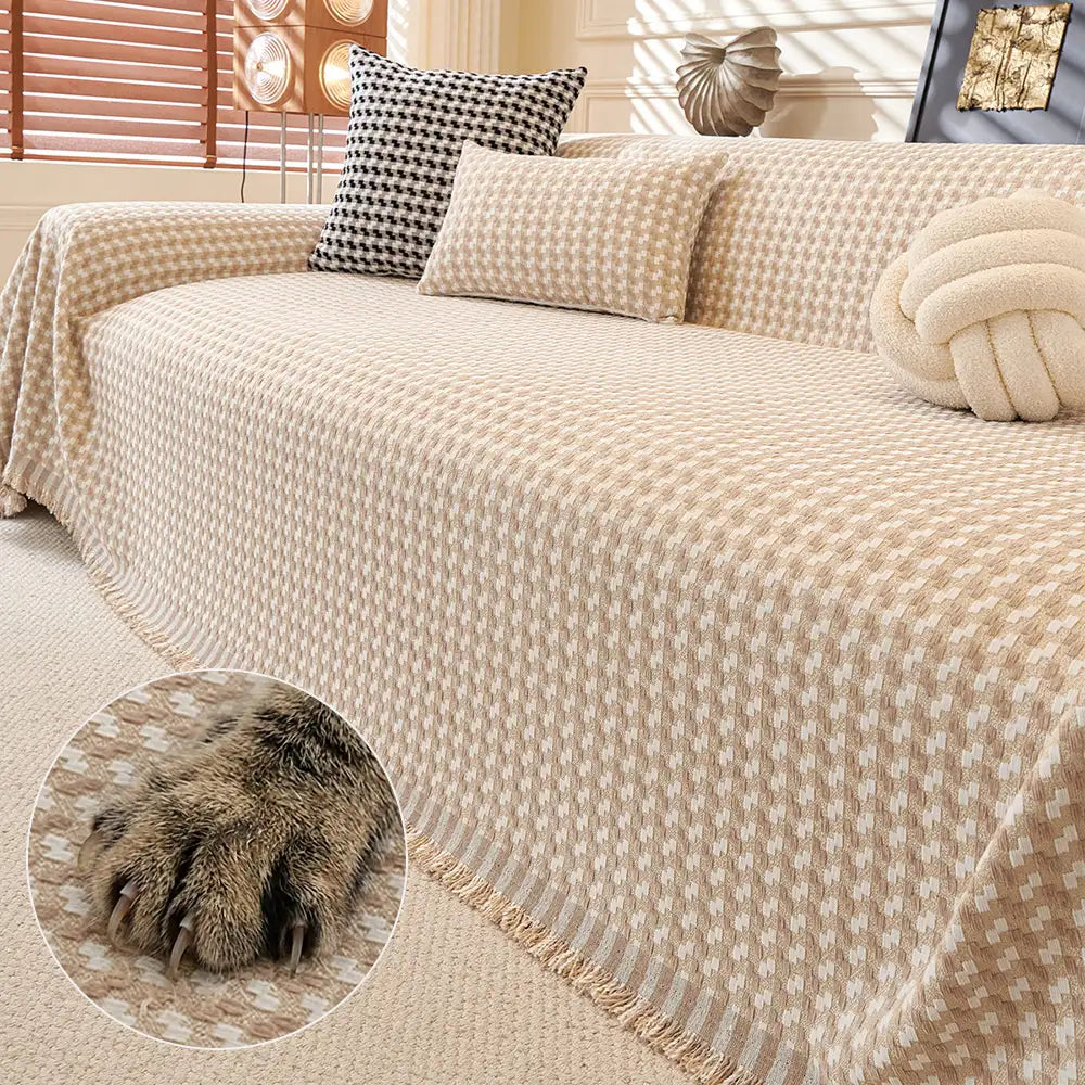 Puzzle Textured Chenille Scratch-Resistant Sofa Throw Blanket Sofa Cover