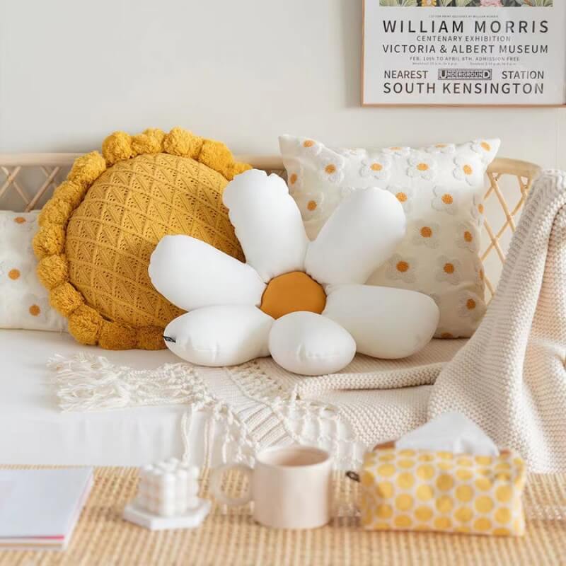 Embroidered Daisy Pillow Sofa Cushion