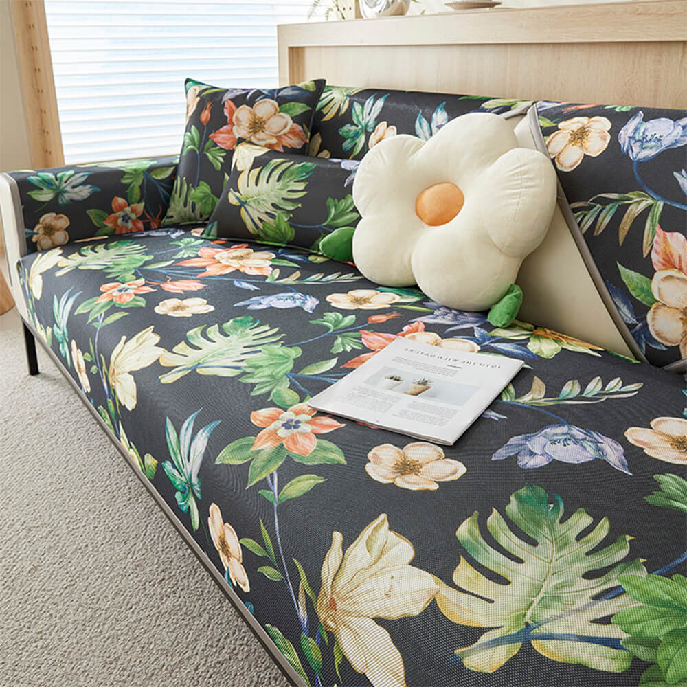 Tropical Leaves Cooling Non-slip Sectional Sofa Cover
