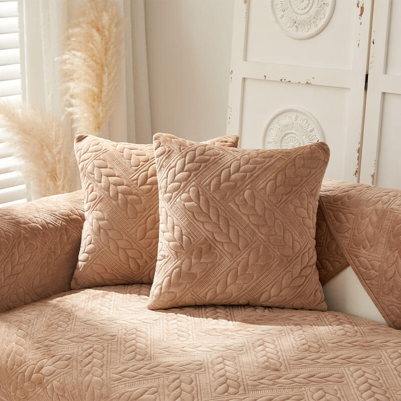 Warm Crystal Velvet Wheat Embroidery Non-Slip Sofa Cover