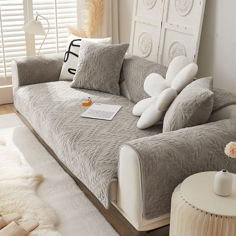 Warm Crystal Velvet Wheat Embroidery Non-Slip Sofa Cover