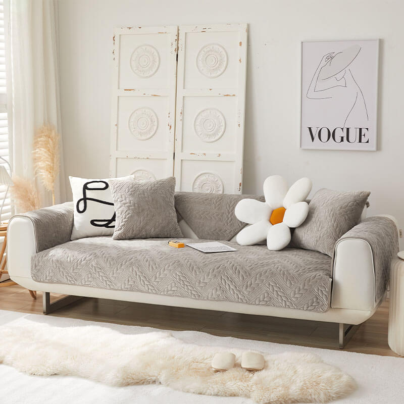 Warm Crystal Velvet Wheat Embroidery Non-Slip Sofa Cover