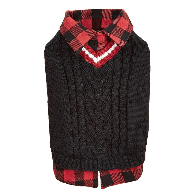 Perfect for Fall Winter Plaid Collar Cable Knit Dog Jumper Vest