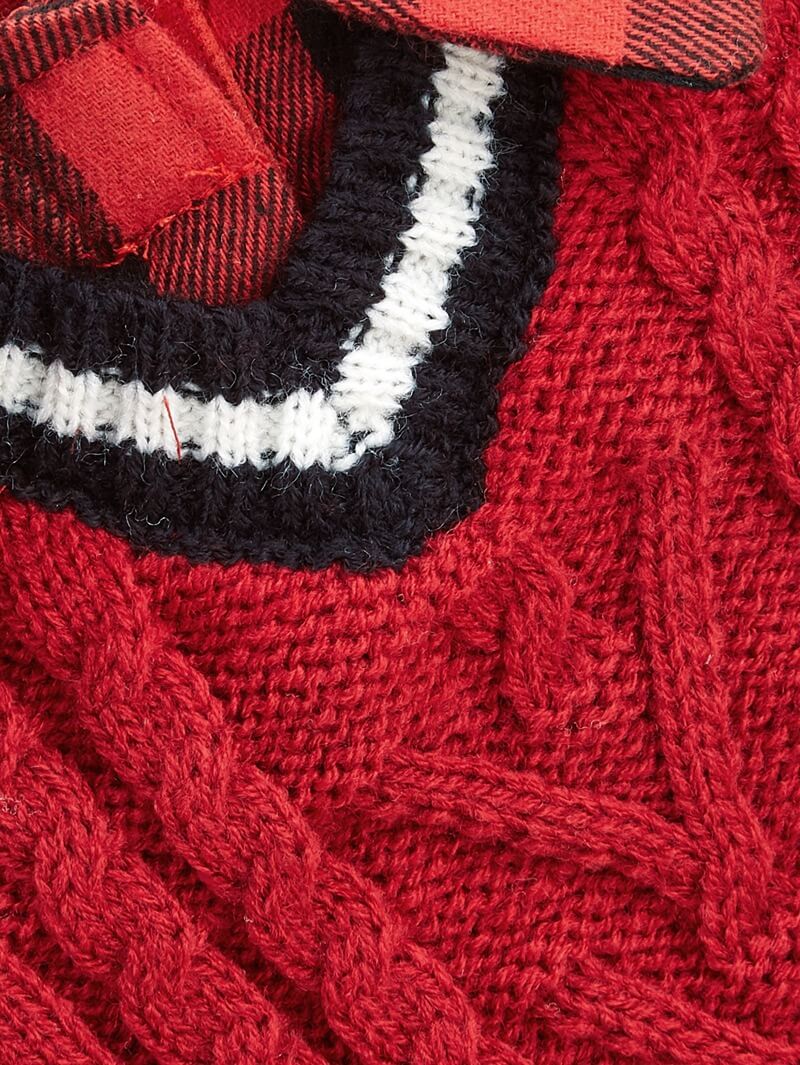 Perfect for Fall Winter Plaid Collar Cable Knit Dog Jumper Vest