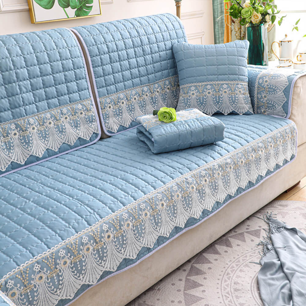 Luxury Quilted Lace Embroidery Non-Slip Sofa Cover