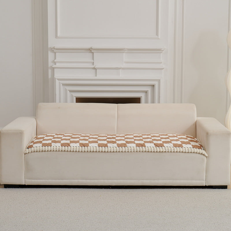 Chequered Velvet Sofa Pad Anti-Slip Quilted Sofa Cover