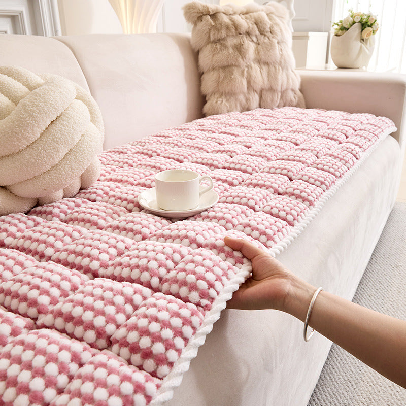 Thick Quilted Anti-Slip Plush Dot Pet-Friendly Pad Sofa Cover