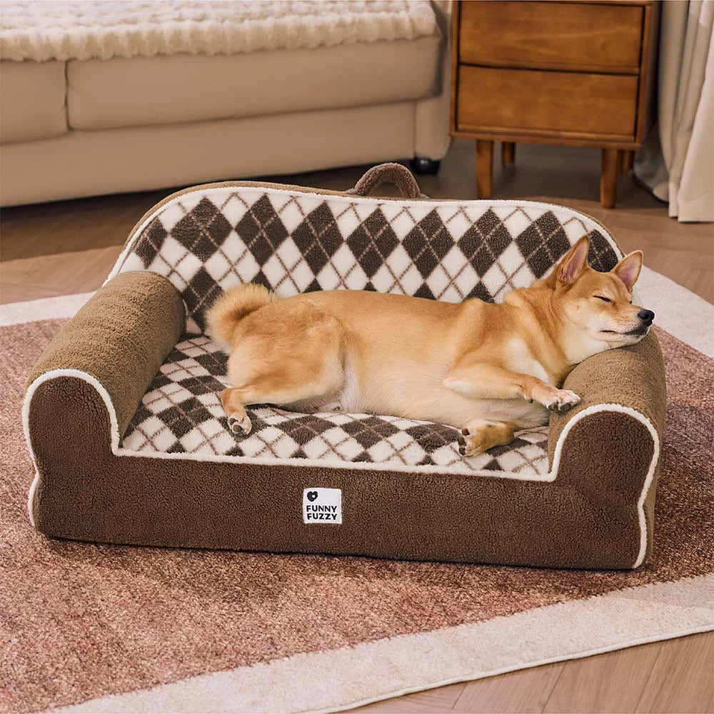 Diamond-Quilted Sherpa Orthopaedic Dog & Cat Sofa Bed - Cocoa Pine
