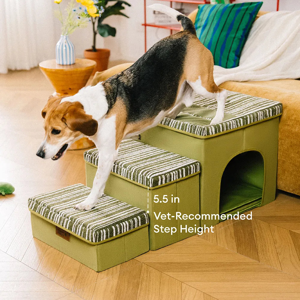 Foldable Dog Stairs with Storage and Condo Dog Steps - Funnyfuzzy SnugNest