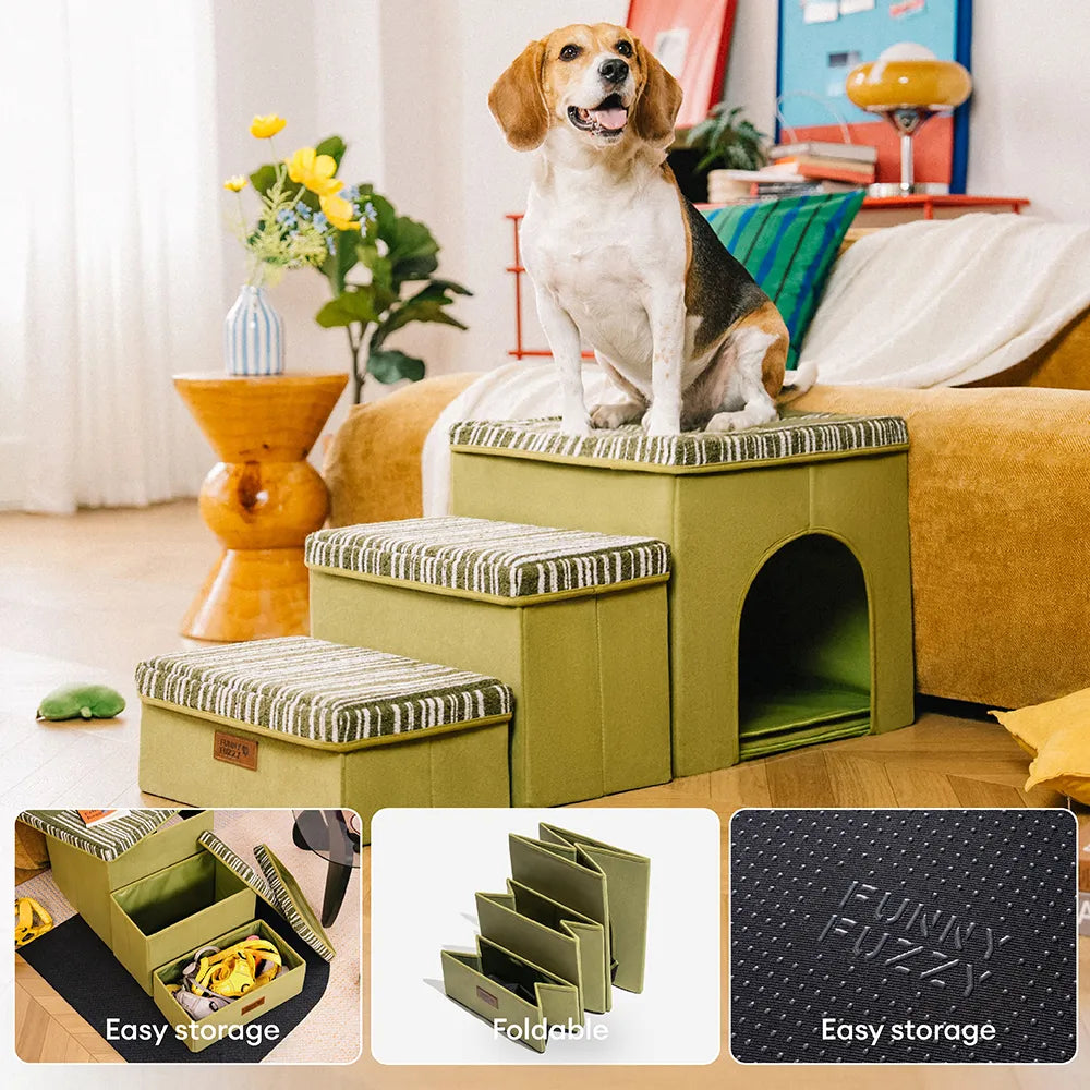Foldable Dog Stairs with Storage and Condo Dog Steps - Funnyfuzzy SnugNest