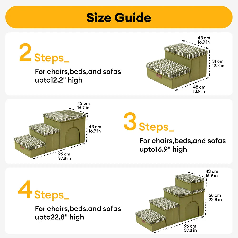 Foldable Dog Stairs with Storage and Condo Dog Steps - Funnyfuzzy SnugNest
