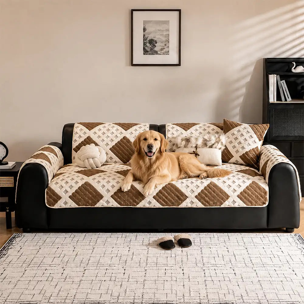 Thick Waffle-Textured Plush Non-Slip Sofa Cover