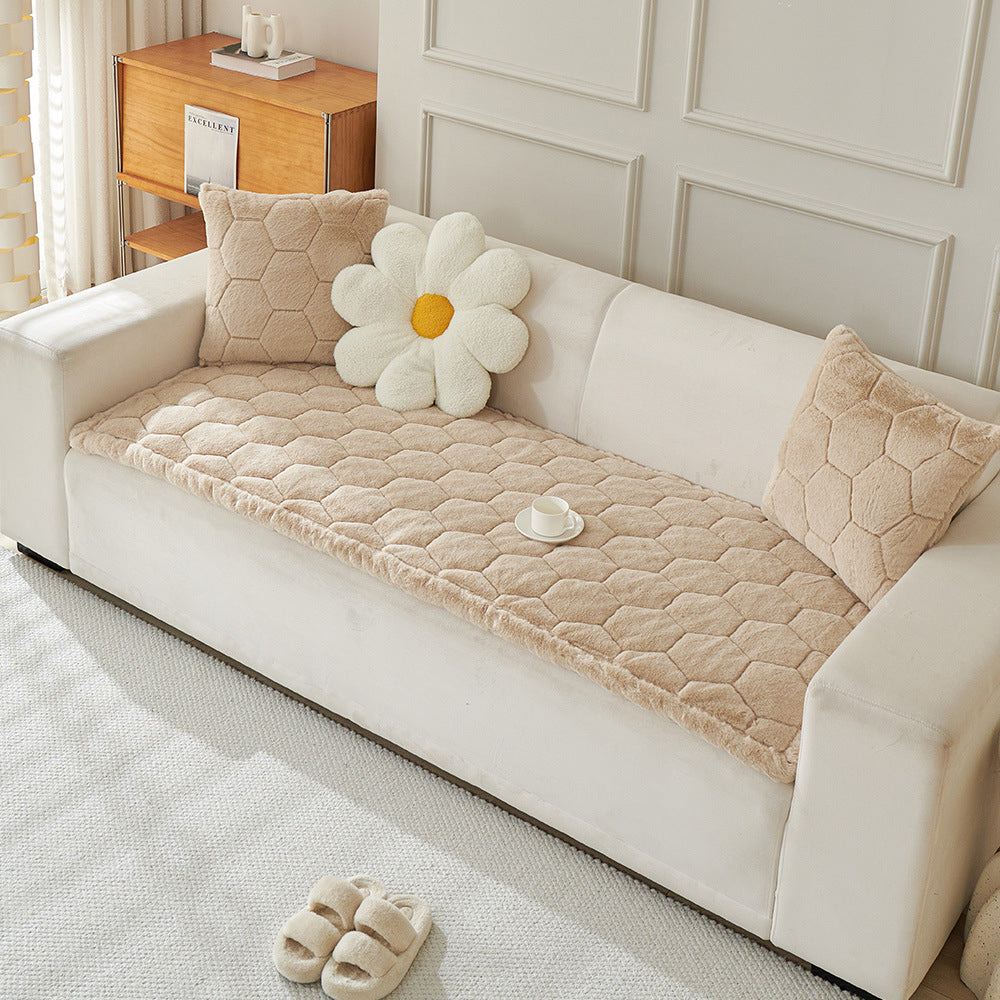 Thick Plush Hexagon-Quilted Pet Mat Non-Slip Sofa Cover