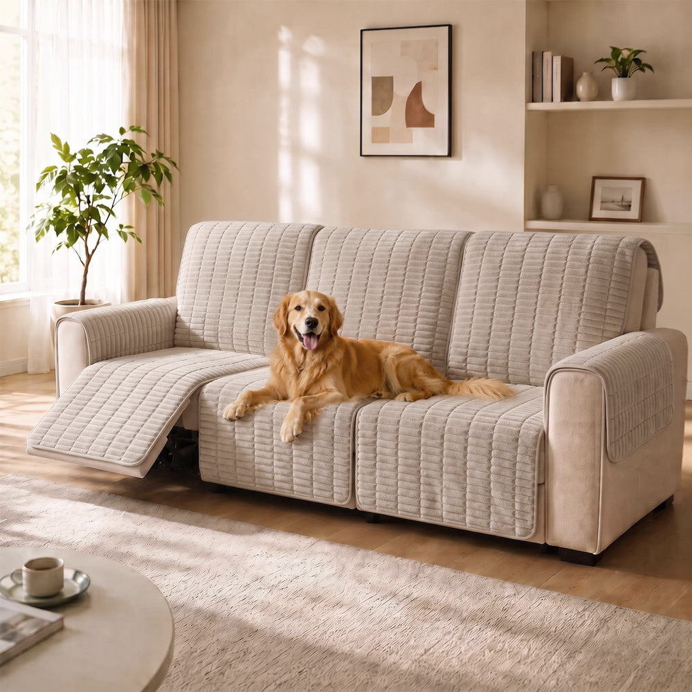 One-Piece Flannel Non-Slip Recliner Sofa Cover with Elastic Straps - Cozy Nest