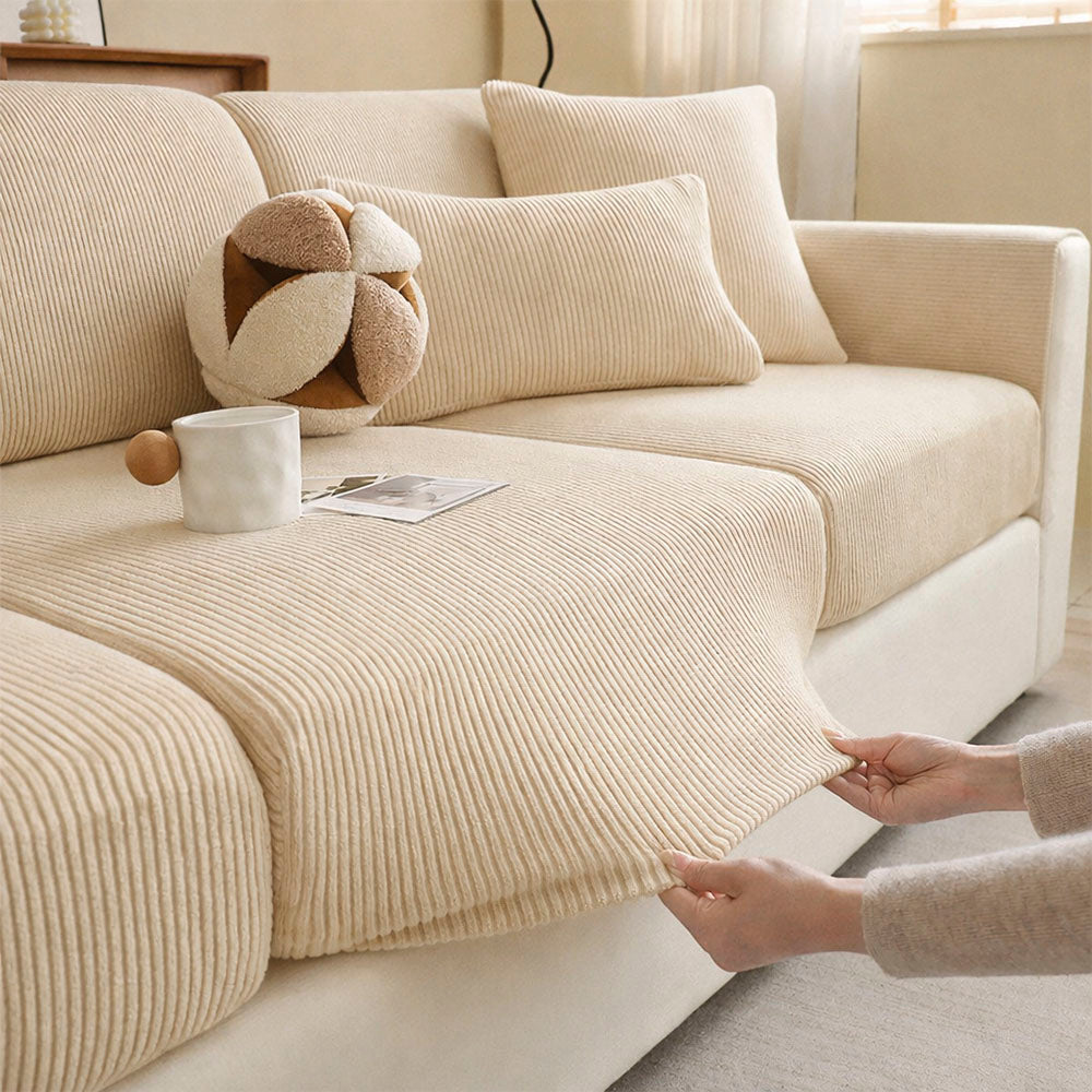 Vertical Stripe Corduroy Anti-Scratch Stretch Full-Cover Sofa Cover