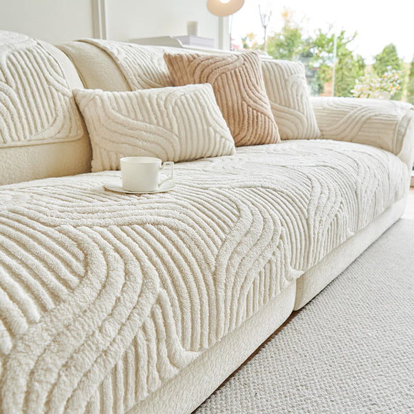 Soft Plush Geometric Textured Non-Slip Sofa Cover