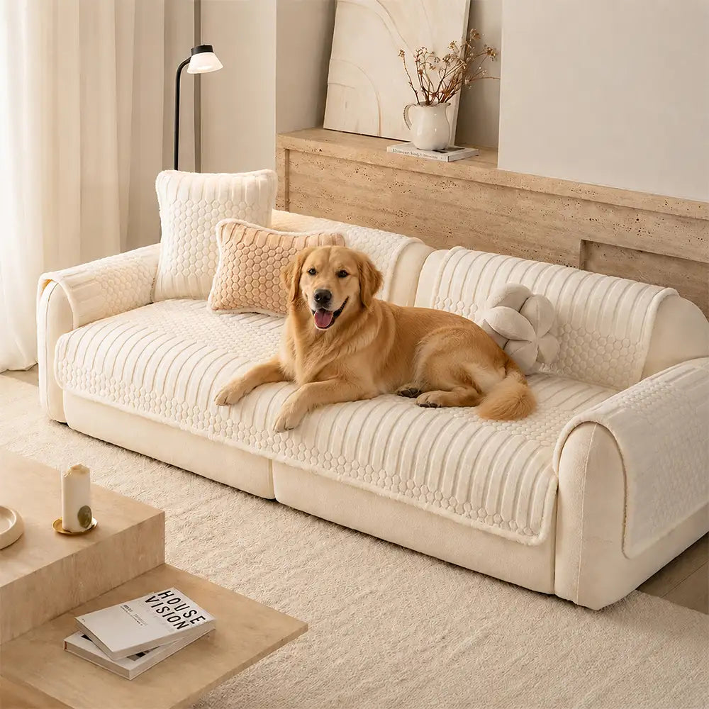 Striped & Bubble-Textured Plush Non-Slip Sofa Cover