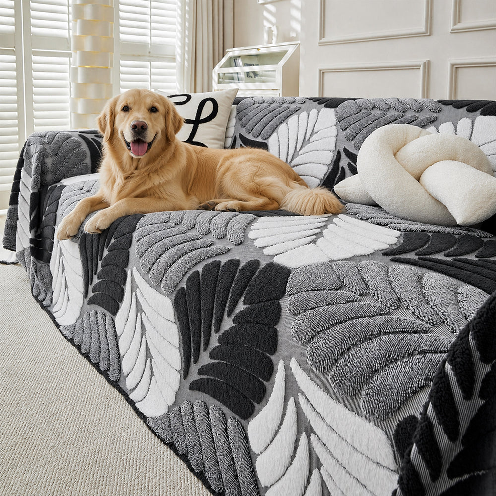 Pet-Friendly Thickened Soft Plush Leaf-Patterned Sofa Throw Sofa Cover