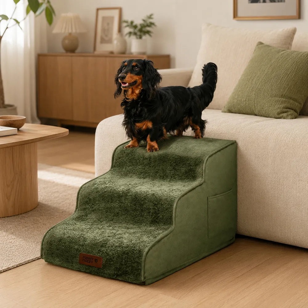 2-in-1 Foam Dog Stairs & Pet Mat with Plush Velvet Cover