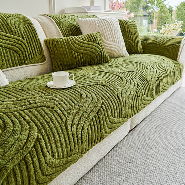 Soft Plush Geometric Textured Non-Slip Sofa Cover