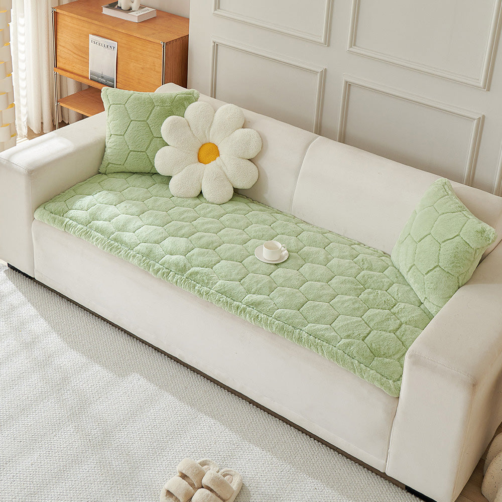 Thick Plush Hexagon-Quilted Pet Mat Non-Slip Sofa Cover
