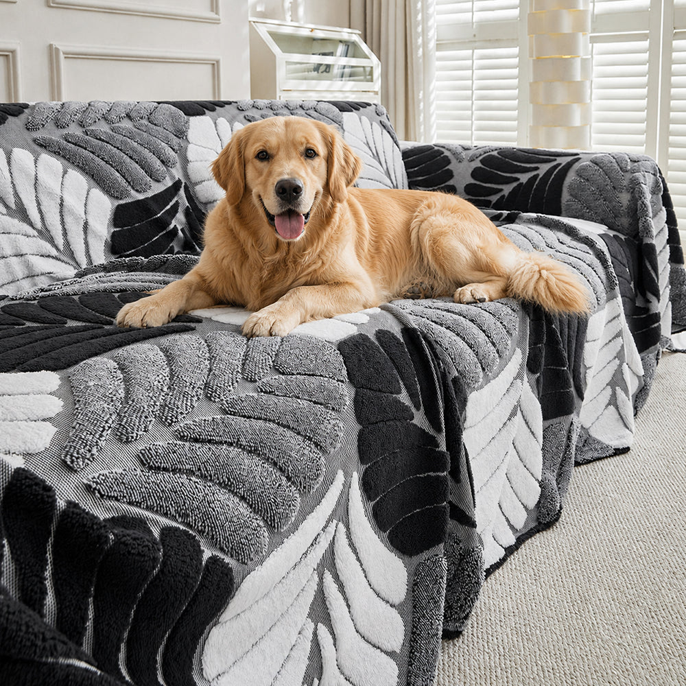 Pet-Friendly Thickened Soft Plush Leaf-Patterned Sofa Throw Sofa Cover