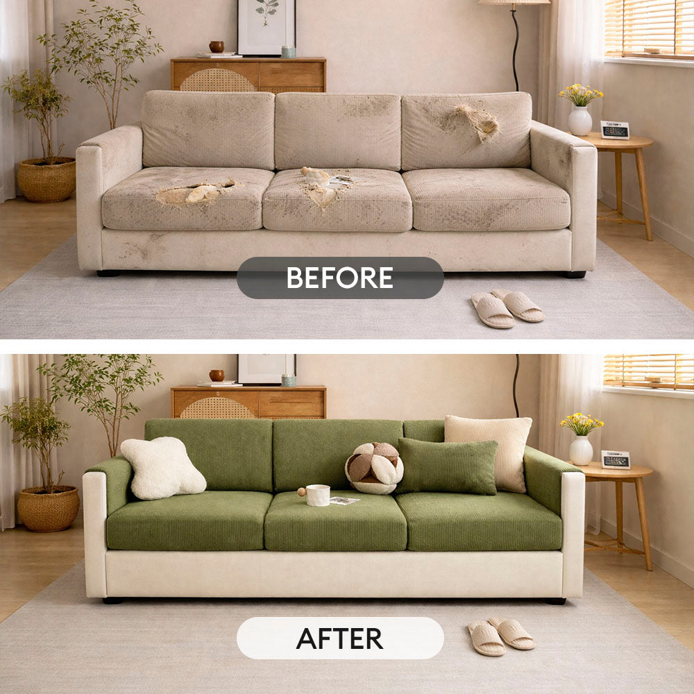 Vertical Stripe Corduroy Anti-Scratch Stretch Full-Cover Sofa Cover