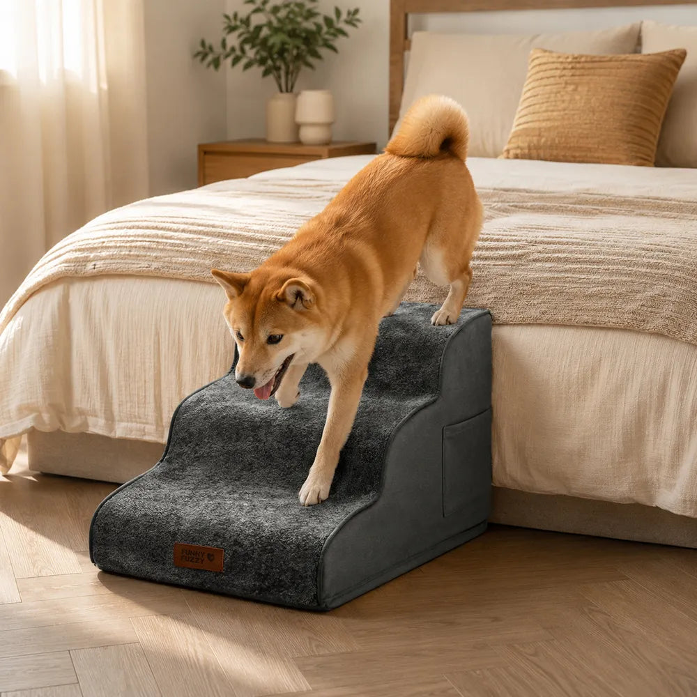 2-in-1 Foam Dog Stairs & Pet Mat with Plush Velvet Cover