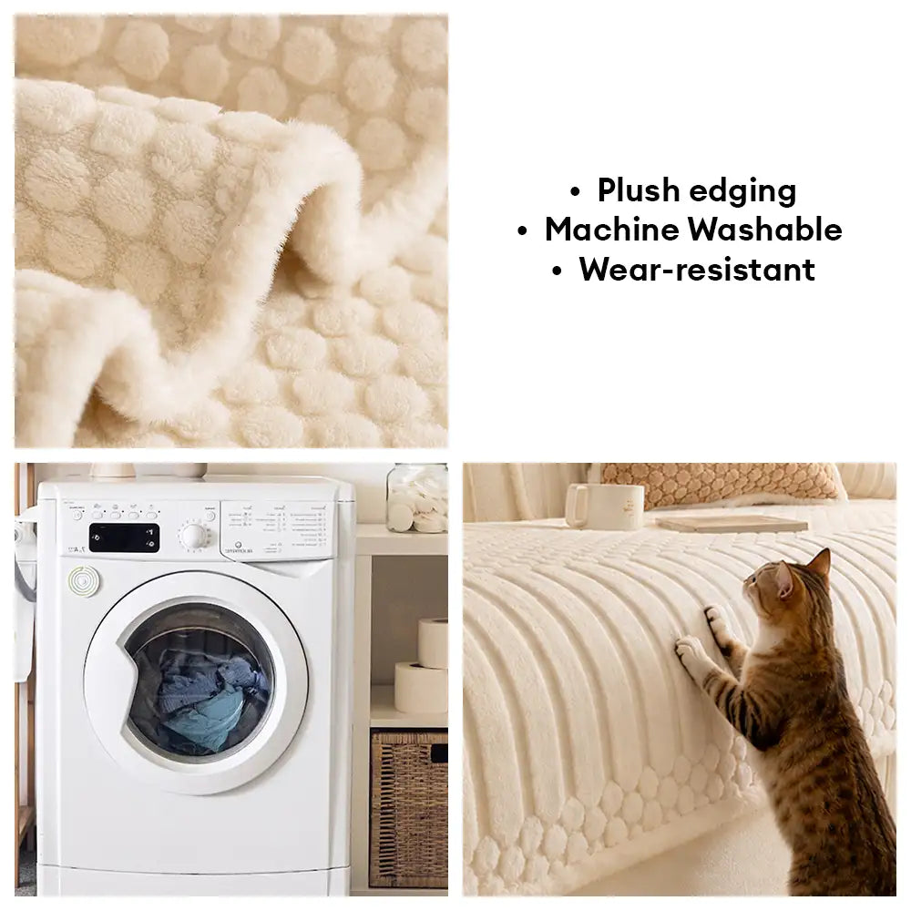 Striped & Bubble-Textured Plush Non-Slip Sofa Cover