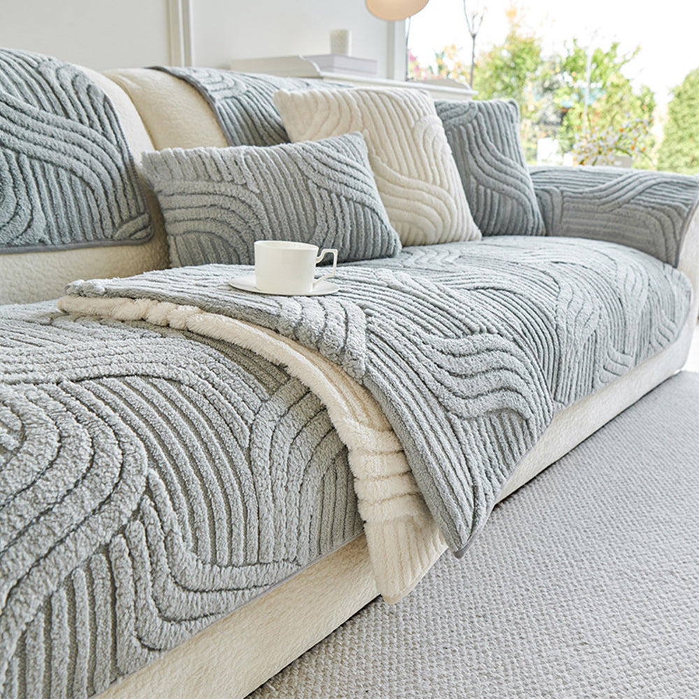 Soft Plush Geometric Textured Non-Slip Sofa Cover