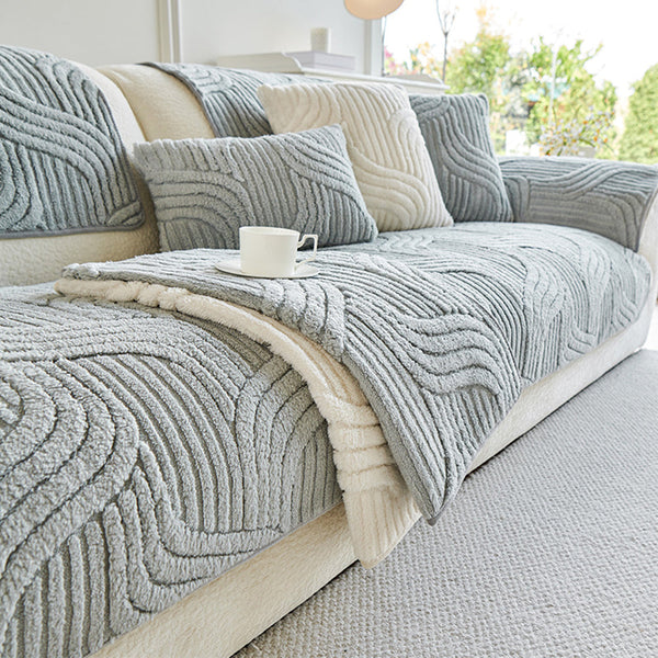 Soft Plush Geometric Textured Non-Slip Sofa Cover