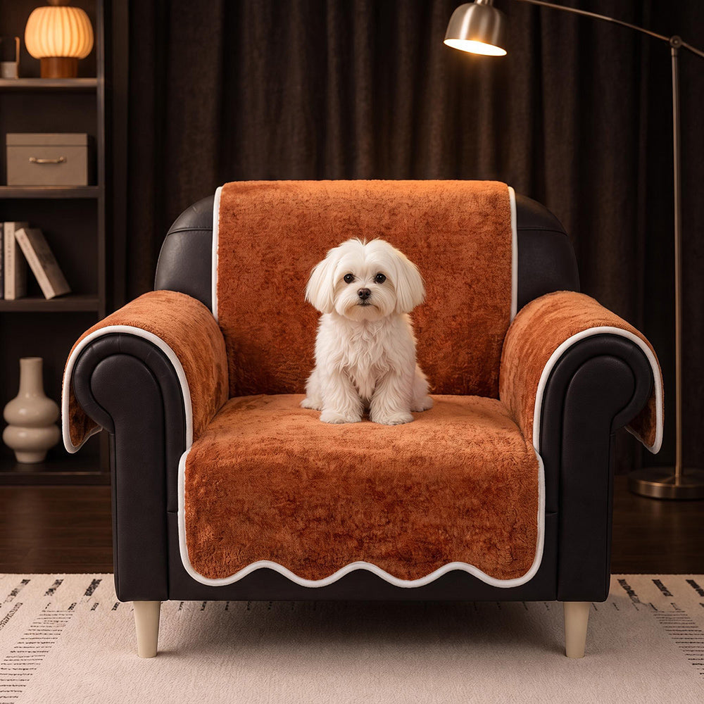 Waterproof Plush Velvet Contrast Wavy Edge Sofa Cover