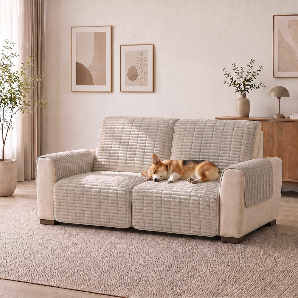 One-Piece Flannel Non-Slip Recliner Sofa Cover with Elastic Straps - Cozy Nest