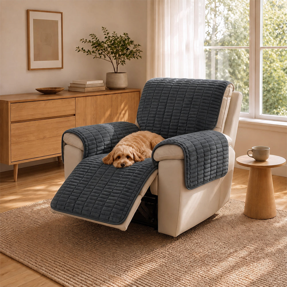 One-Piece Flannel Non-Slip Recliner Sofa Cover with Elastic Straps - Cozy Nest