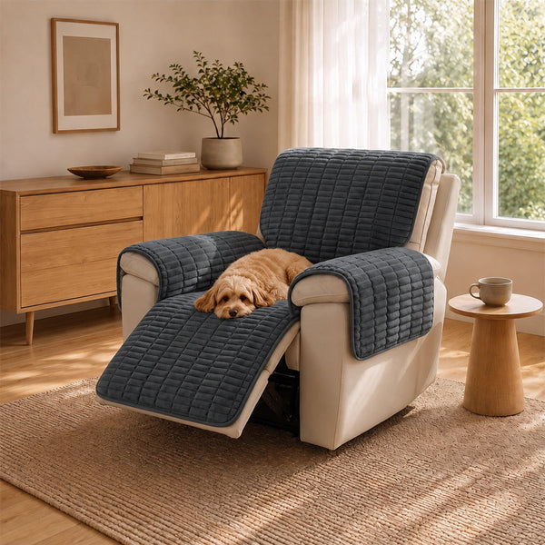 One-Piece Flannel Non-Slip Recliner Sofa Cover with Elastic Straps - Cozy Nest
