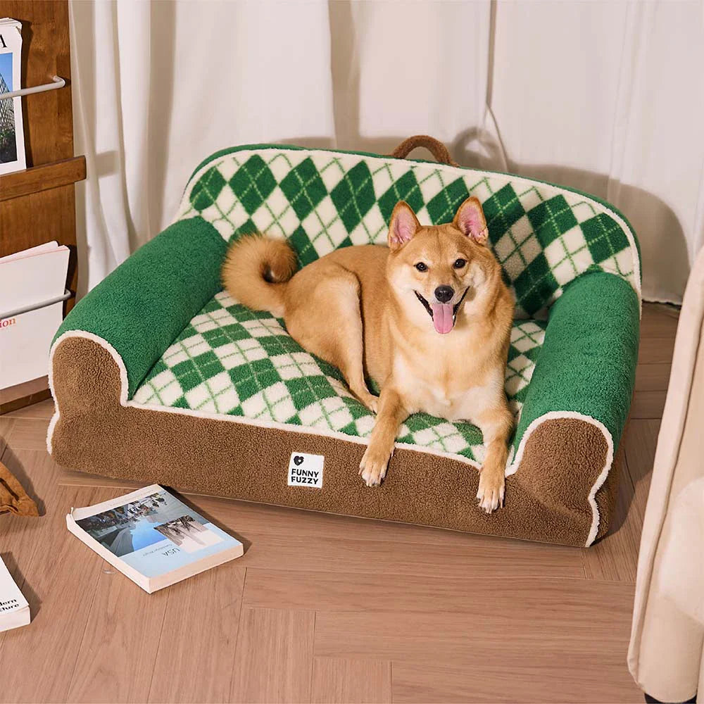Diamond-Quilted Sherpa Orthopaedic Dog & Cat Sofa Bed - Cocoa Pine