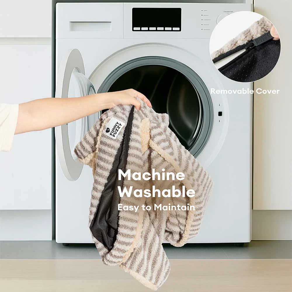 Fluffy Stripe Washable Orthopaedic Dog & Cat Sofa Bed - Latte Nooki