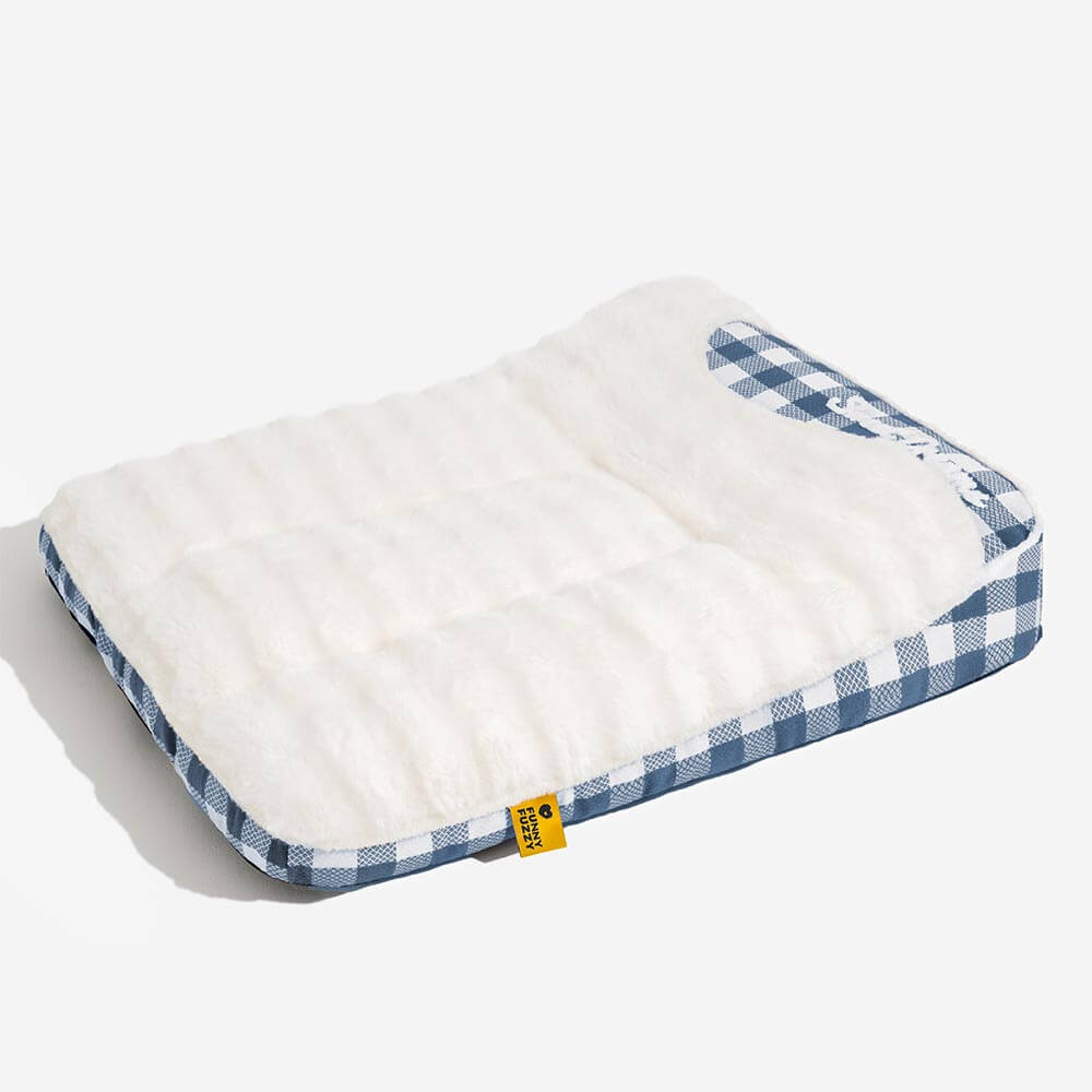 Large Classic Check Headrest Rectangle Calming Dog Bed - Dreamy wave