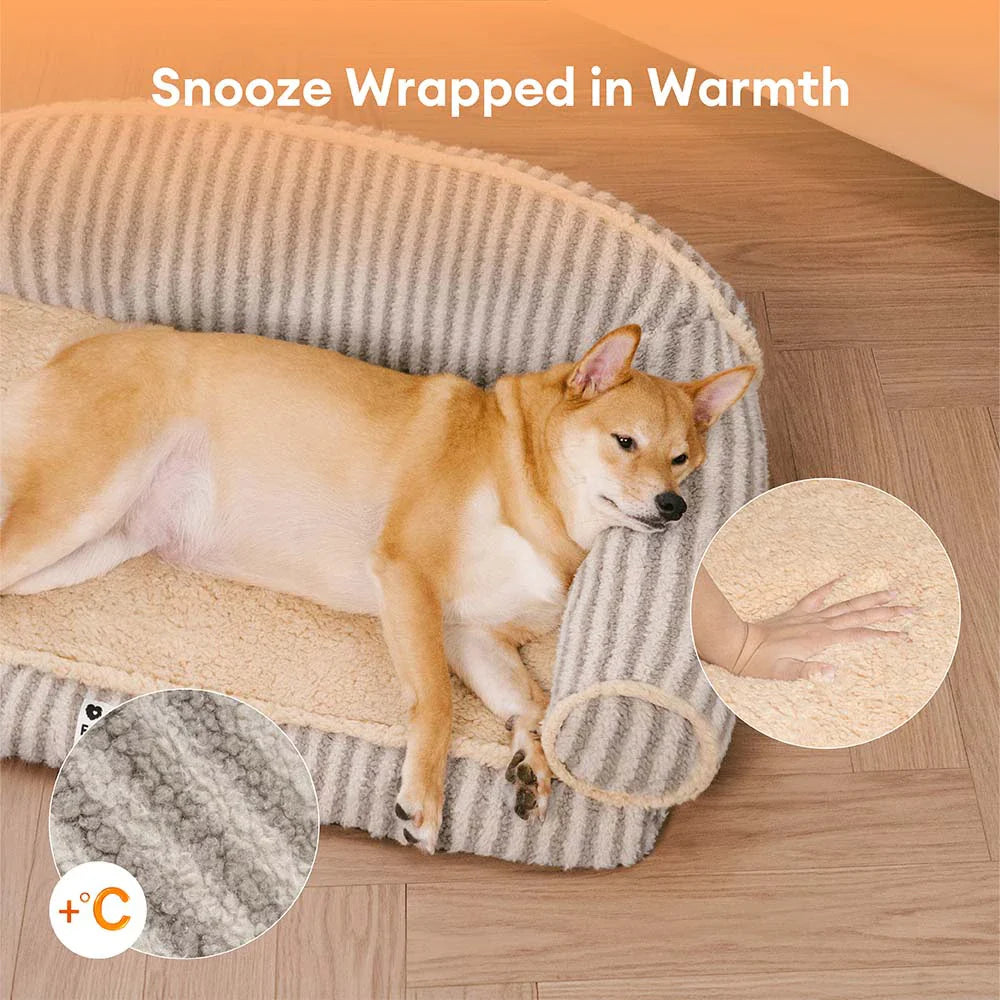 Fluffy Stripe Washable Orthopaedic Dog & Cat Sofa Bed - Latte Nooki