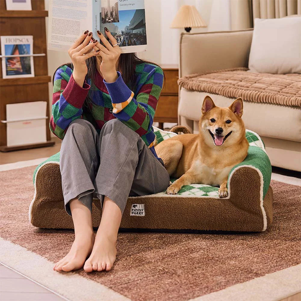 Diamond-Quilted Sherpa Orthopaedic Dog & Cat Sofa Bed - Cocoa Pine