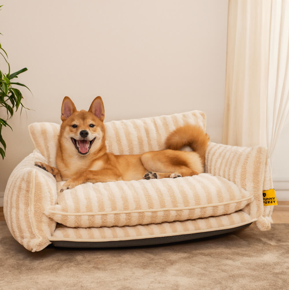 Trendy Striped Faux Lambswool Double Layer Garden Outdoor Dog & Cat Sofa Bed