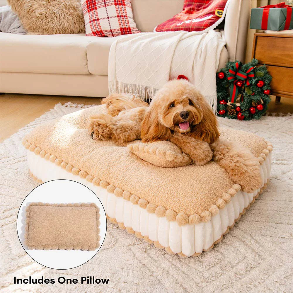 Comfy Plush Biscuit-Inspired Calming Dog Bed with Pillow – SweetNap