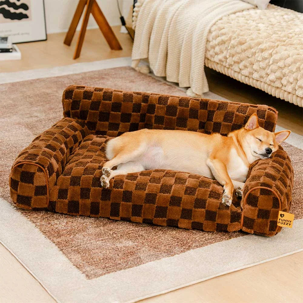 Chequered Fluffy Removable Orthopaedic Dog Bolster Bed – CosyNest