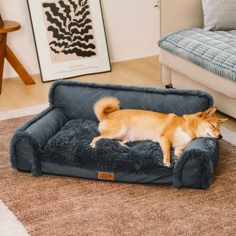 Luxe Faux Leather＆Plush Removable Sponge Orthopaedic Dog Bed - WarmRest