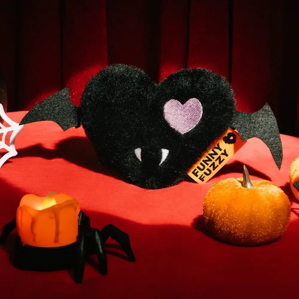 FUNNYFUZZY Halloween Plush Squeaky Dog Toy - Bat Heart