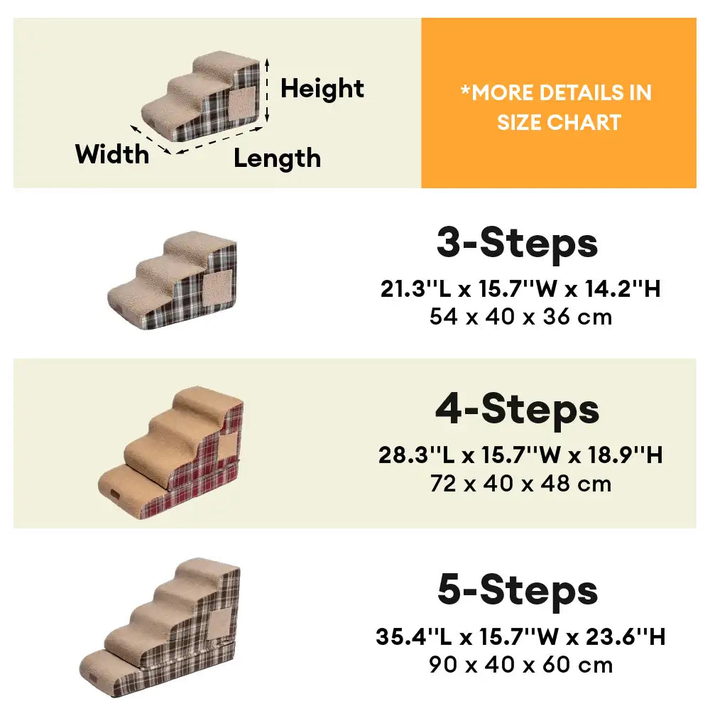 Plush Plaid High-Density Sponge Removable Pet Ramp Steps - ComfyClimb