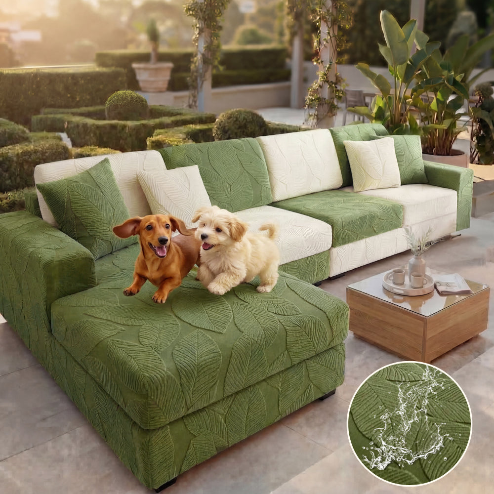 Modern Leaf Jacquard Water-repellent Anti-Scratch Stretch Full Wrap Sofa Cover