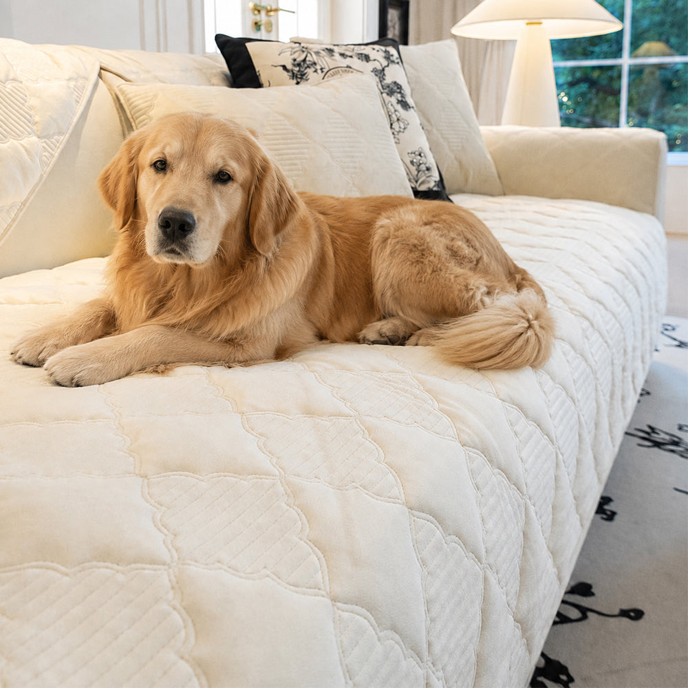 Soft Plush Velvet Star-Pattern Quilted Non-Slip Sofa Cover